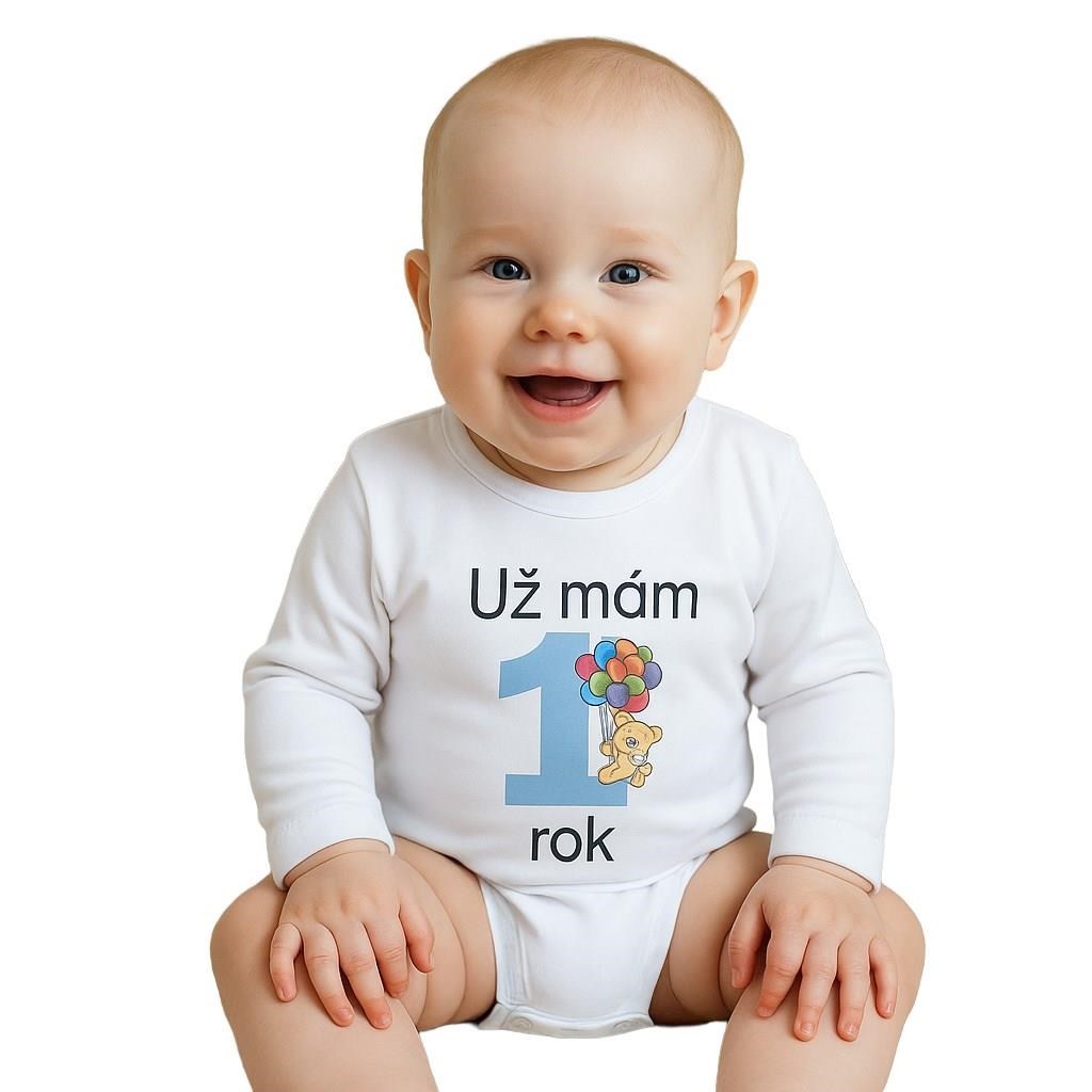 Body s potiskem New Baby Už mám 1 rok modré