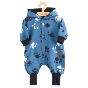 Kojenecký bavlněný overal s kapucí a oušky New Baby tlapka modrý